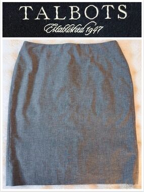 Talbots Skirt Gray Pencil Wool Blend zipper lined business casual office NWOT 14